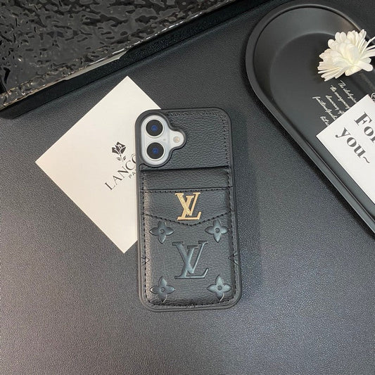 Capa para iPhone de cor clássica com bolsa de cartão luxuosa