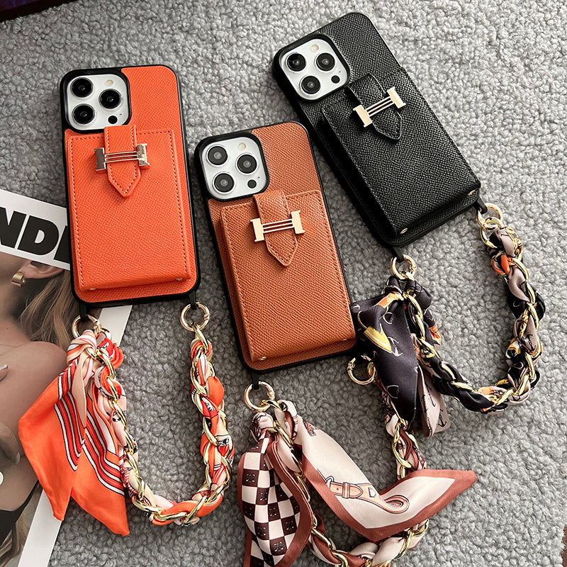 Bolsa de cartão H lenços capa de couro para iPhone