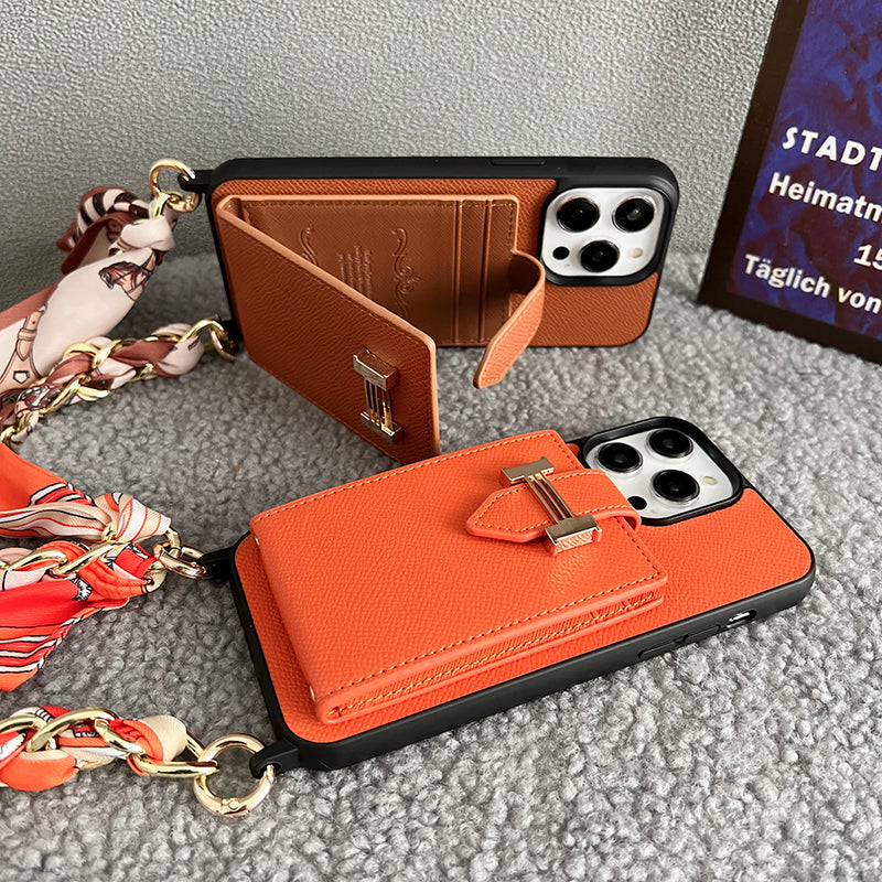 Bolsa de cartão H lenços capa de couro para iPhone
