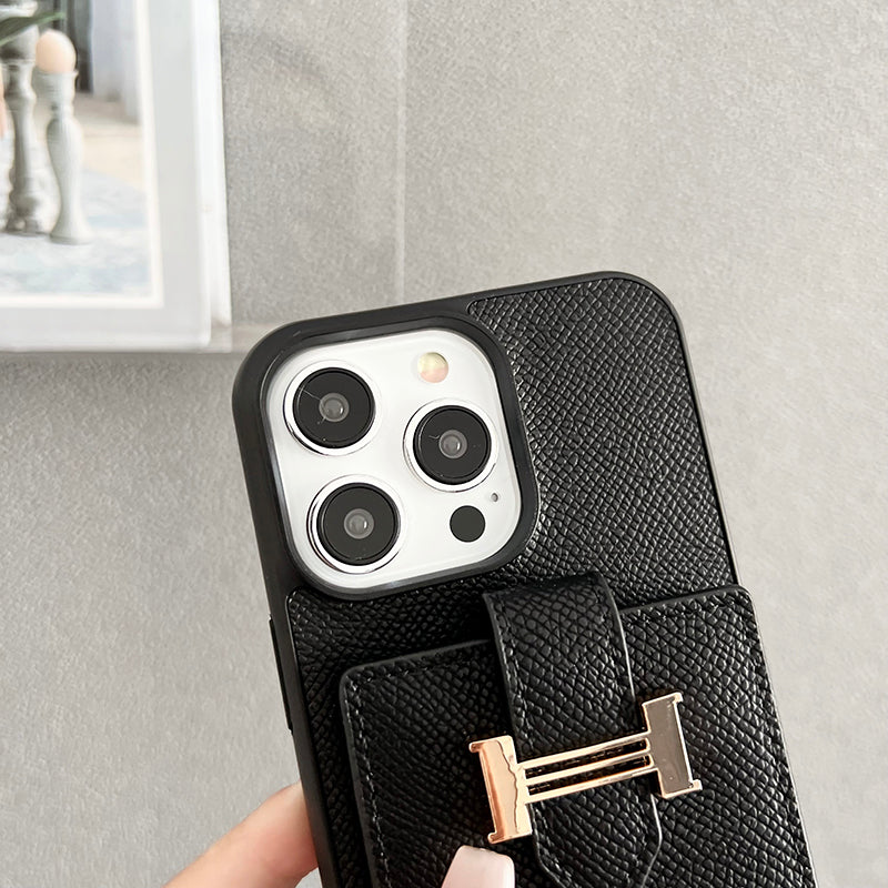 Bolsa de cartão H lenços capa de couro para iPhone