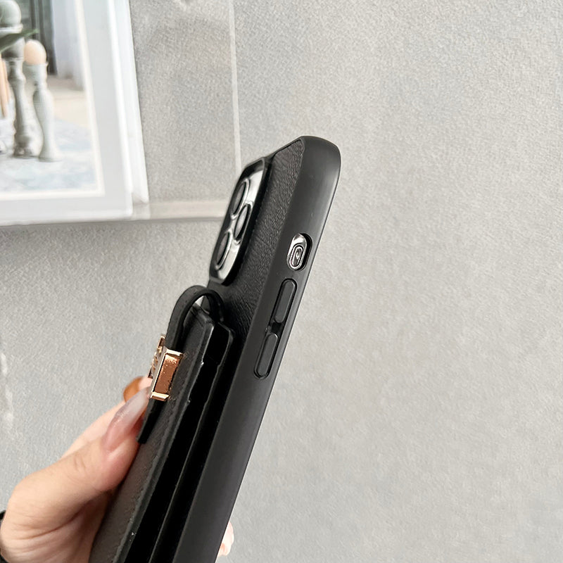 Bolsa de cartão H lenços capa de couro para iPhone