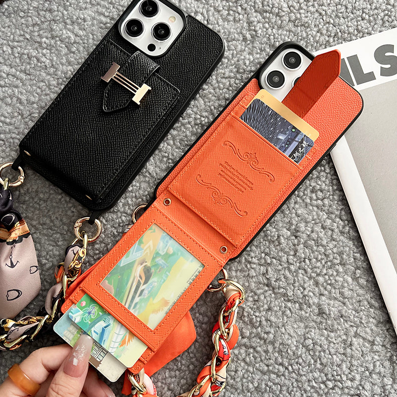 Bolsa de cartão H lenços capa de couro para iPhone