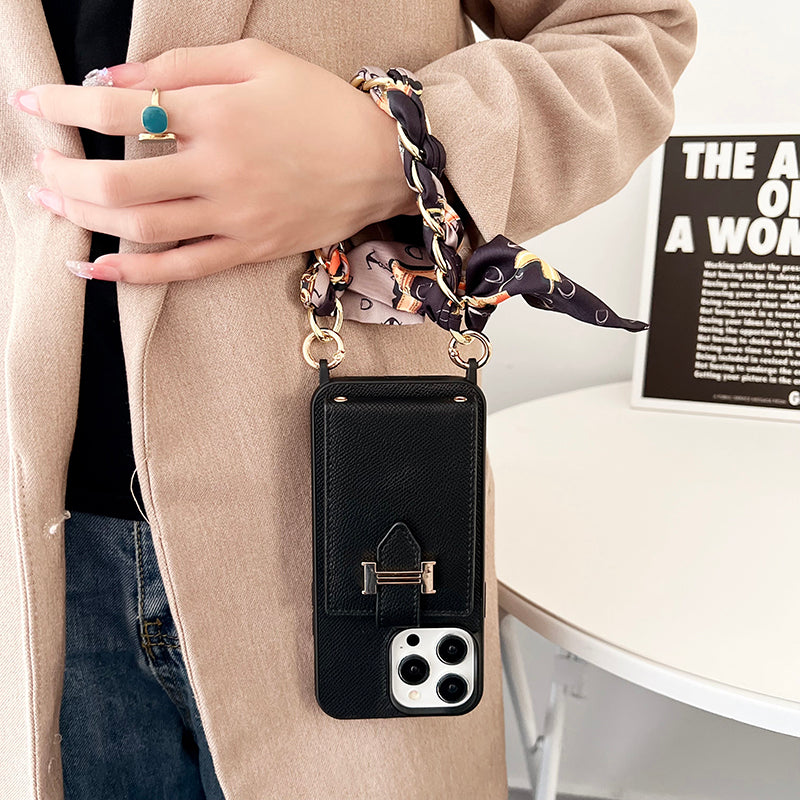 Bolsa de cartão H lenços capa de couro para iPhone