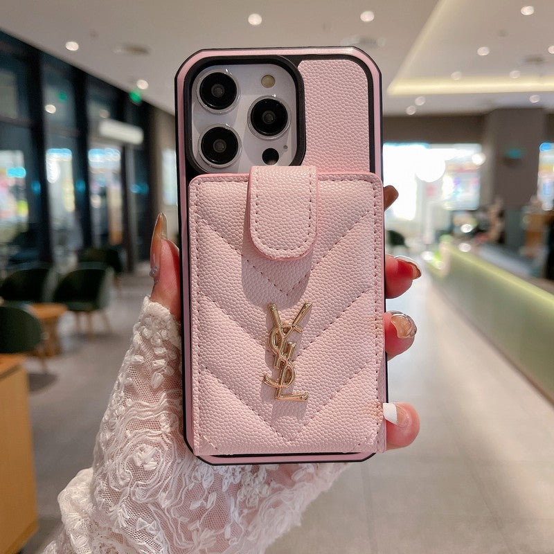 Custodia per iPhone in pelle colorata con borsa Saint Card