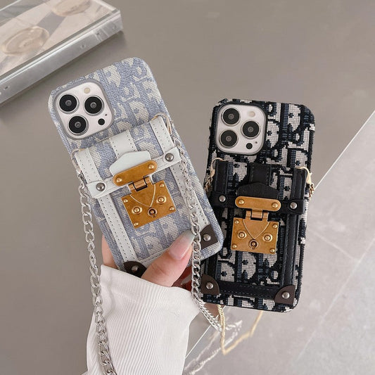 Capa para iPhone em tecido com bolsa de cartão da moda