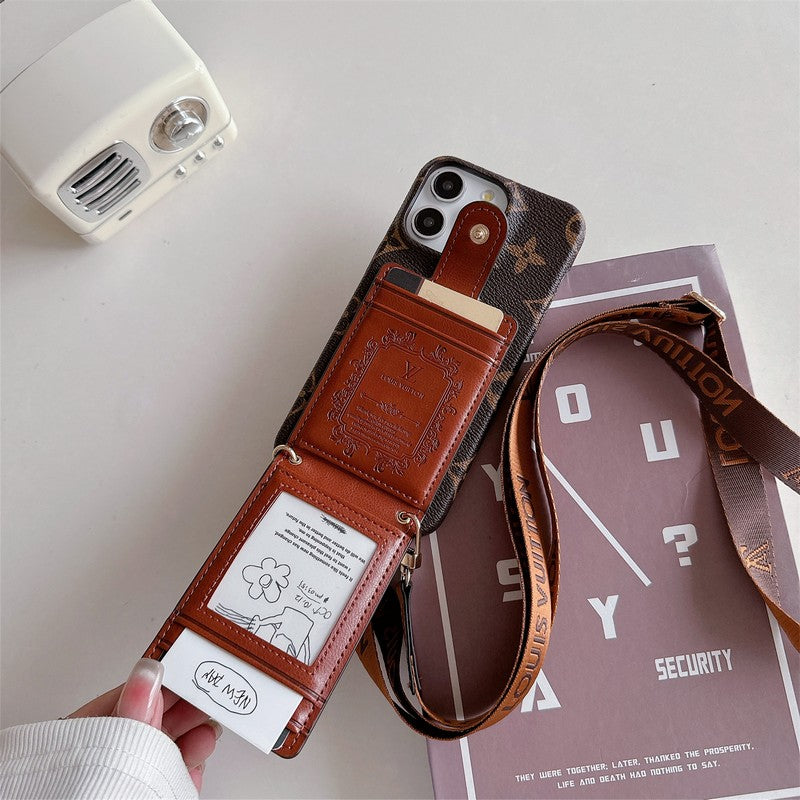 Funda de iPhone con cadena cruzada y bolso de tarjeta de lujo