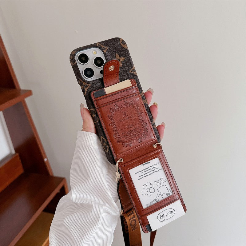 Funda de iPhone con cadena cruzada y bolso de tarjeta de lujo