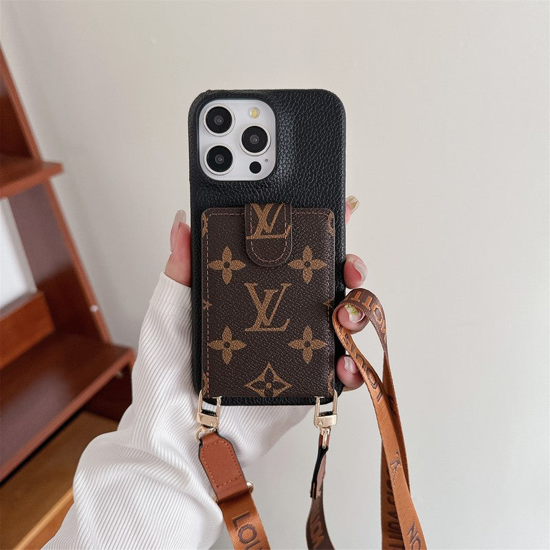 Funda de iPhone con cadena cruzada y bolso de tarjeta de lujo