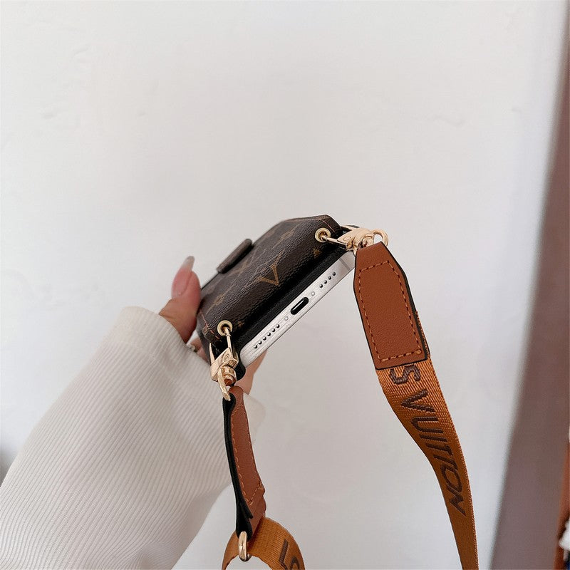 Funda de iPhone con cadena cruzada y bolso de tarjeta de lujo