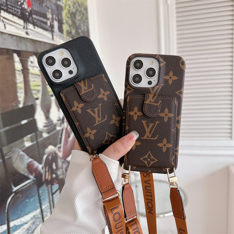 Funda de iPhone con cadena cruzada y bolso de tarjeta de lujo