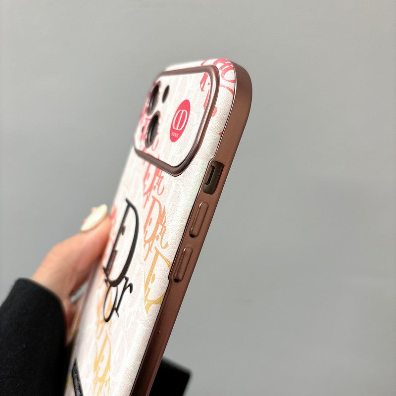 Husă pentru iPhone din piele albă & Maro