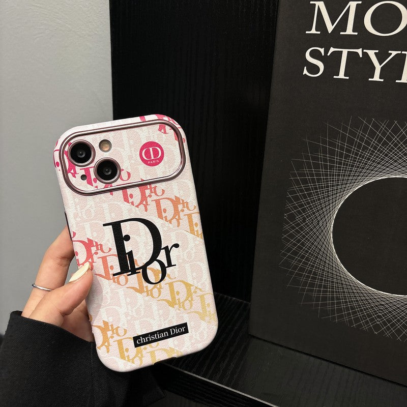 Husă pentru iPhone din piele albă & Maro