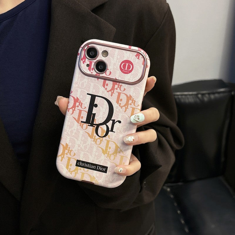 Husă pentru iPhone din piele albă & Maro