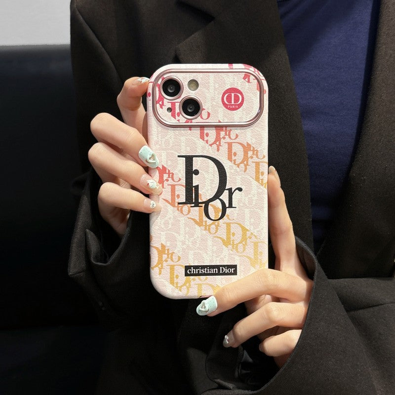 Husă pentru iPhone din piele albă & Maro
