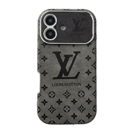 Capa luxuosa de couro marrom para iPhone de cor preta