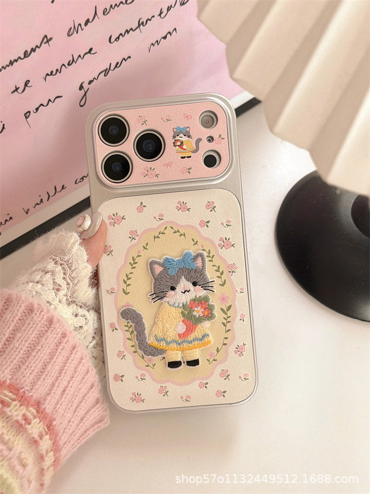 Floral Cat iPhone Case – Cute Embossed Shockproof Soft Cover