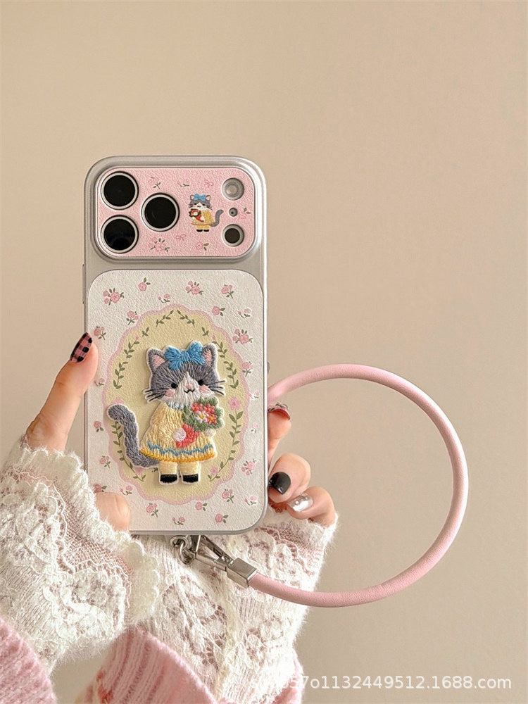 Floral Cat iPhone Case – Cute Embossed Shockproof Soft Cover