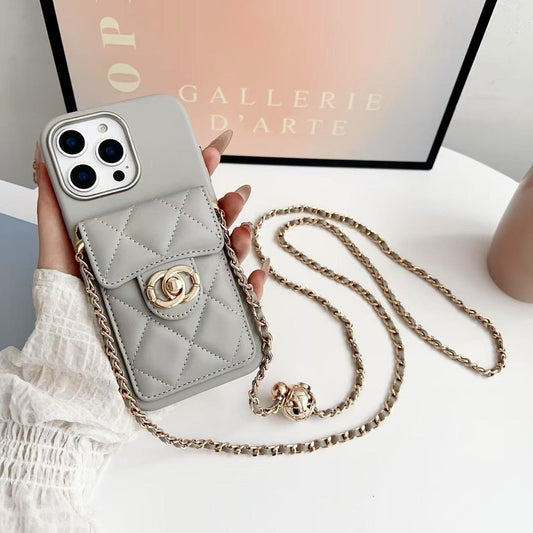 Prošívané crossbody pouzdro na iPhone s řetízkovým popruhem & kapsa na kartu