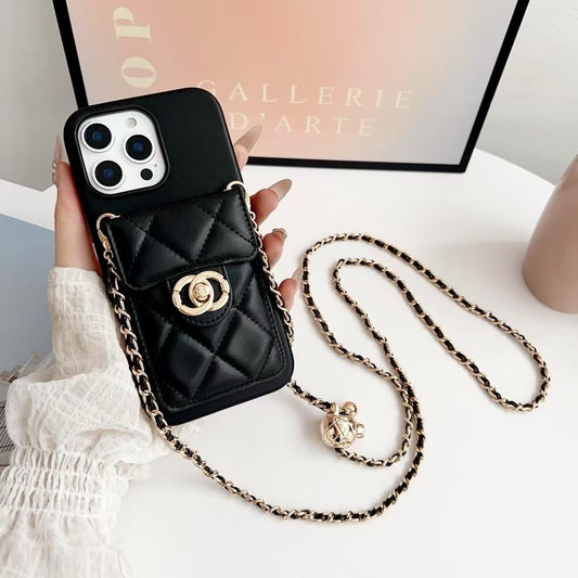 Prošívané crossbody pouzdro na iPhone s řetízkovým popruhem & kapsa na kartu